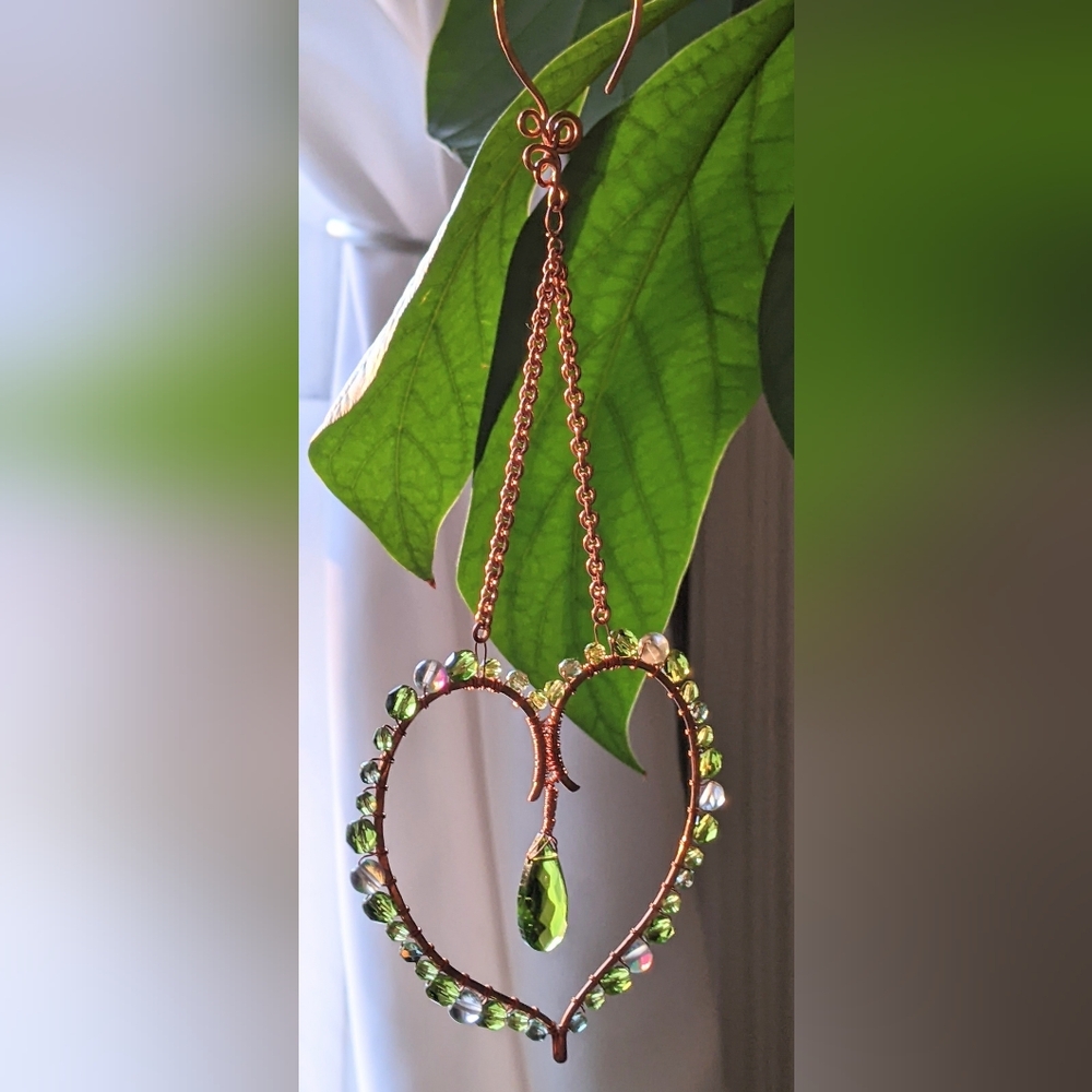 Sparkly Heart Window Prism Handmade Copper Home Decor